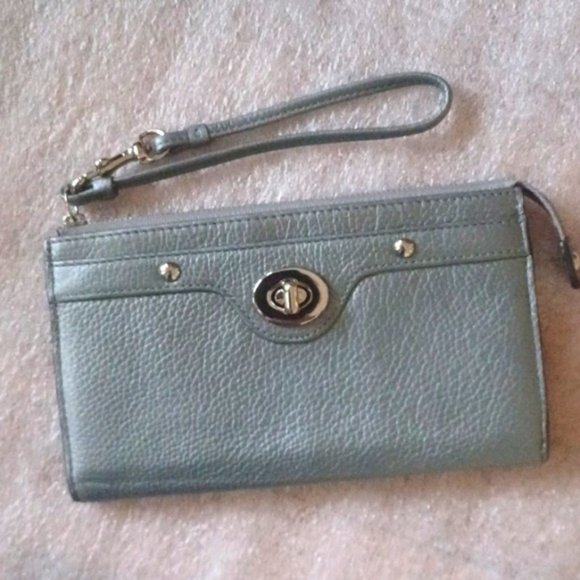 Coach Handbags - Coach Leather Wristlet Wallet w Turnlock  - Silver Grey, NWOT